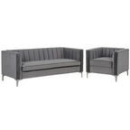 Morden Fort Canapé et fauteuil modernes 2 pièces en velours hollandais gris, pieds en fer