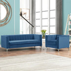 Morden Fort Canapé et fauteuil modernes 2 pièces en velours hollandais gris, pieds en fer