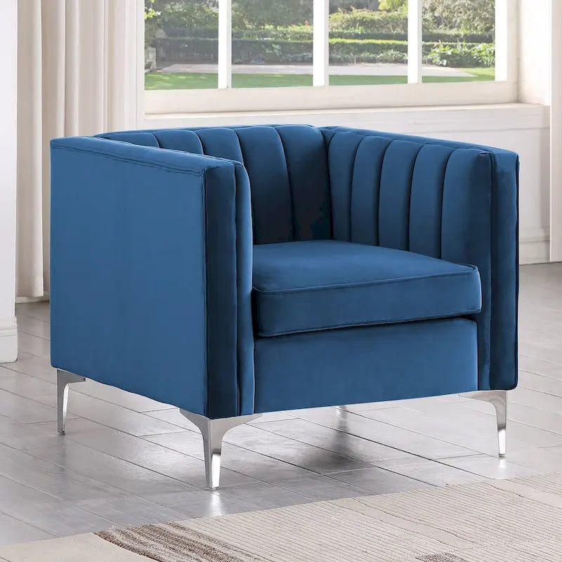 Morden Fort Canapé et fauteuil modernes 2 pièces en velours hollandais gris, pieds en fer
