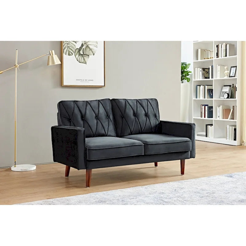 Causeuse Feemster 57,5 po de large en velours touffeté avec coussins de dossier