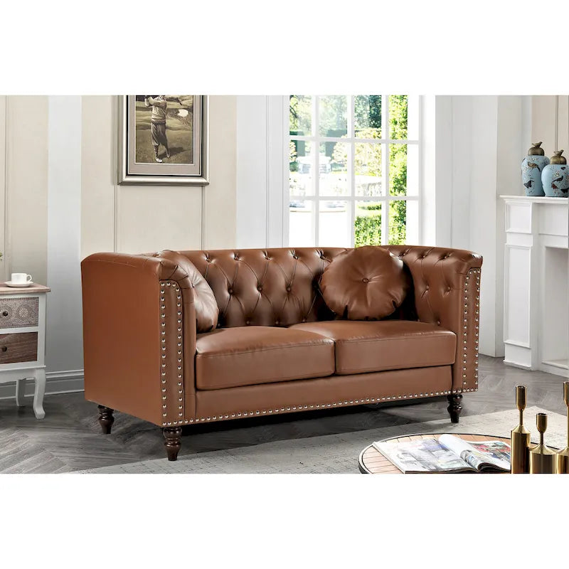 Causeuse en similicuir Chesterfield Atkinson Classic Kittleson à têtes de clous