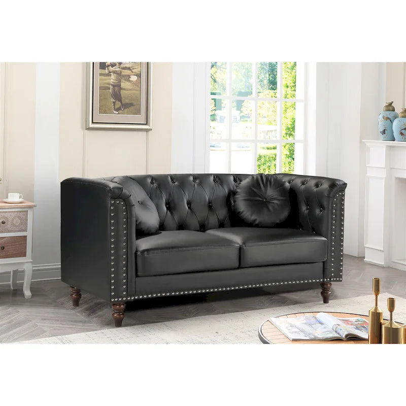 Causeuse en similicuir Chesterfield Atkinson Classic Kittleson à têtes de clous