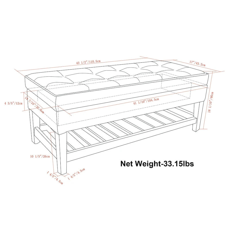 WYNDENHALL Essex Banc ottoman rectangulaire transitionnel de 44 po de large