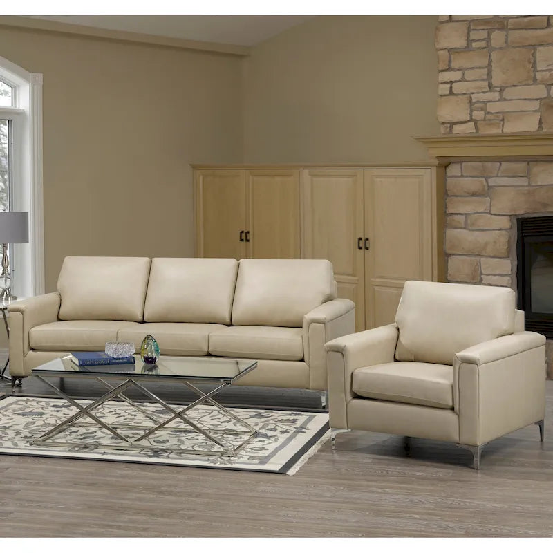 Ensemble canapé et fauteuil Lessa Modern Premium en cuir pleine fleur