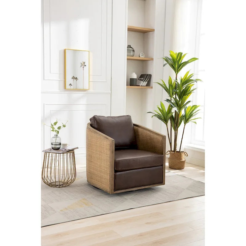 Fauteuil pivotant rond Gris / Beige / Marron, siège d'appoint individuel, rotation à 360°