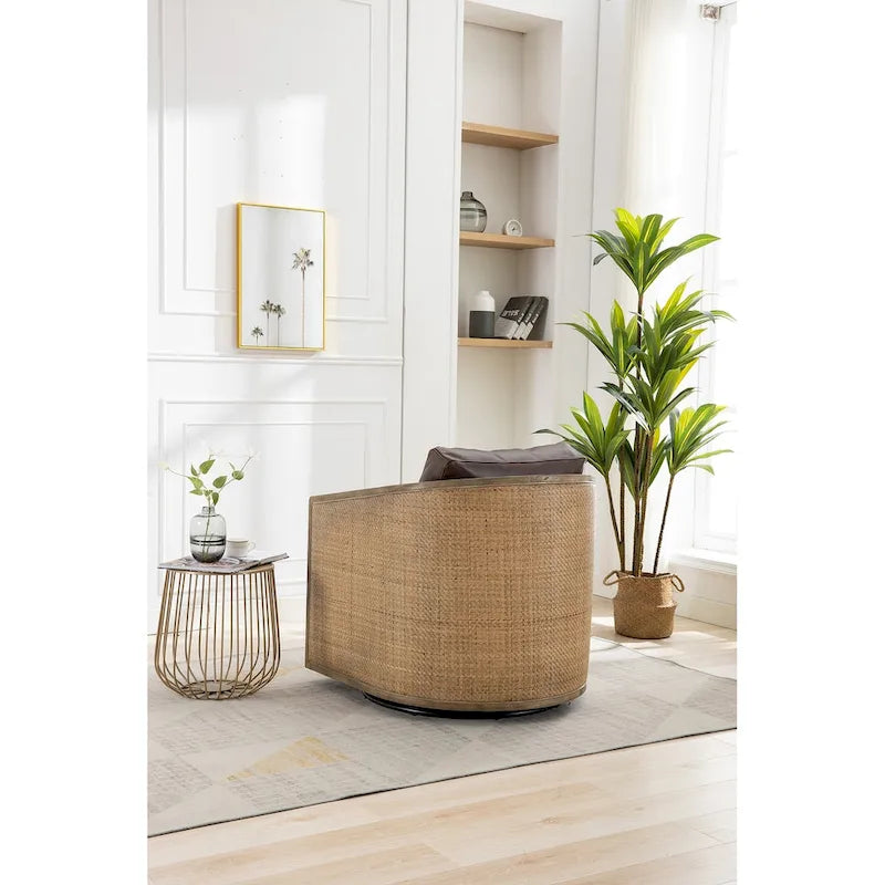 Fauteuil pivotant rond Gris / Beige / Marron, siège d'appoint individuel, rotation à 360°