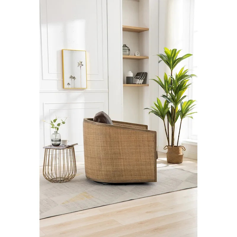 Fauteuil pivotant rond Gris / Beige / Marron, siège d'appoint individuel, rotation à 360°