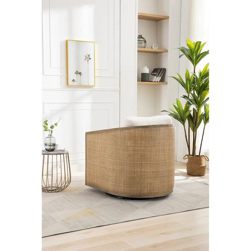 Fauteuil pivotant rond Gris / Beige / Marron, siège d'appoint individuel, rotation à 360°