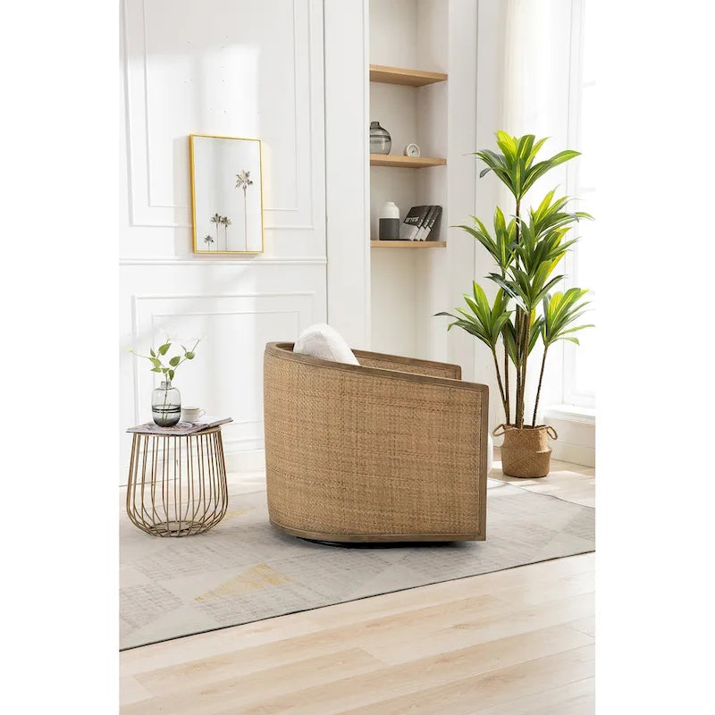 Fauteuil pivotant rond Gris / Beige / Marron, siège d'appoint individuel, rotation à 360°