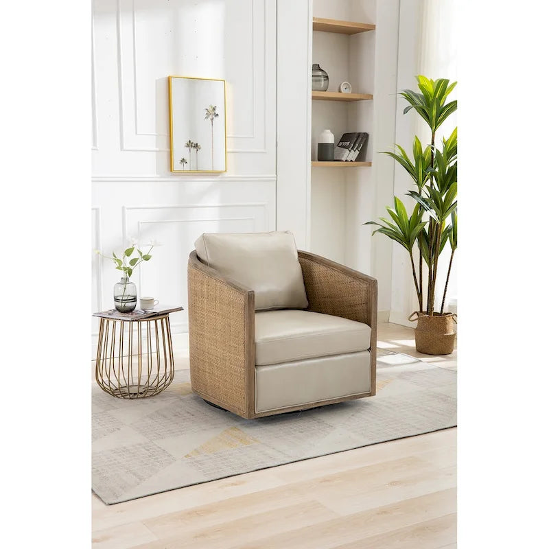 Fauteuil pivotant rond Gris / Beige / Marron, siège d'appoint individuel, rotation à 360°