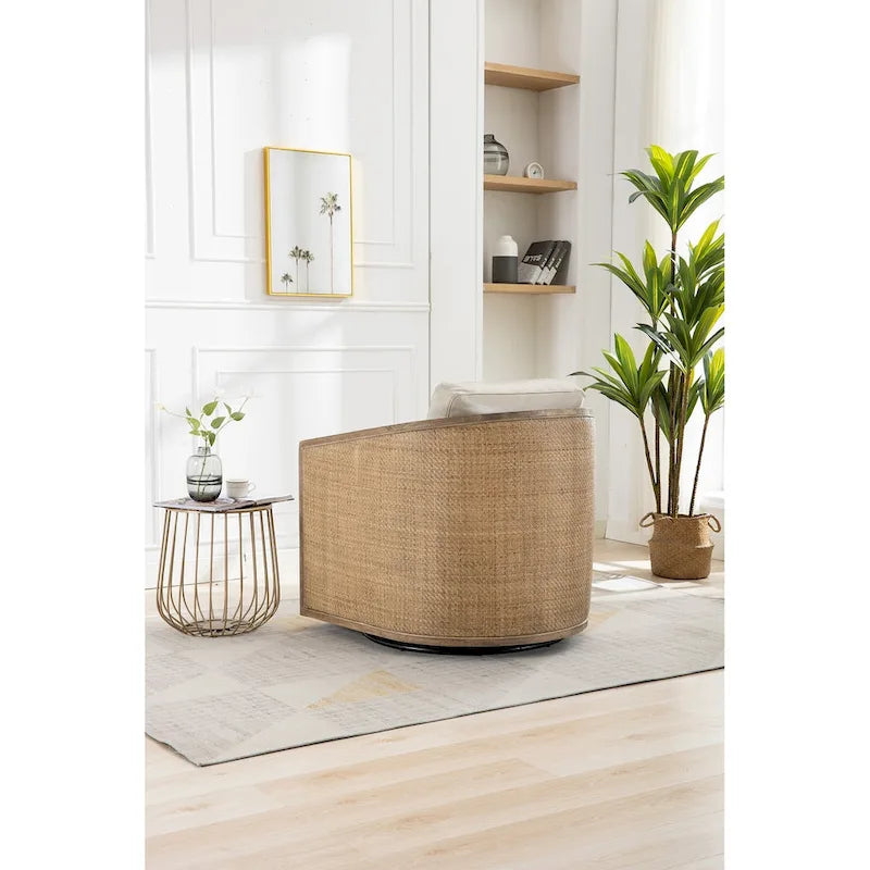 Fauteuil pivotant rond Gris / Beige / Marron, siège d'appoint individuel, rotation à 360°