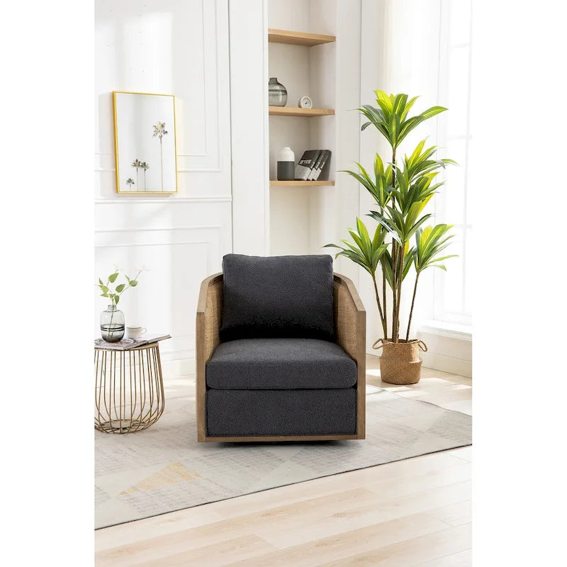 Fauteuil pivotant rond Gris / Beige / Marron, siège d'appoint individuel, rotation à 360°