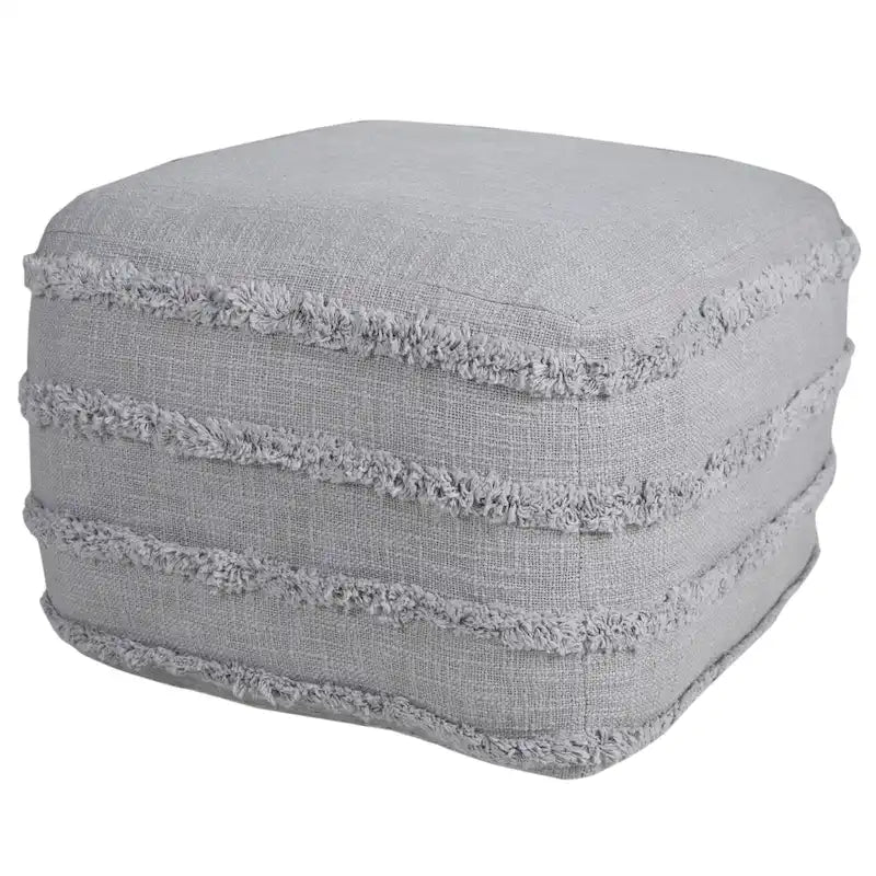 Pouf ottoman Sevita en tissu texturé rayé