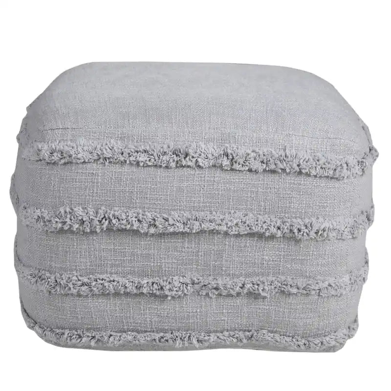 Pouf ottoman Sevita en tissu texturé rayé