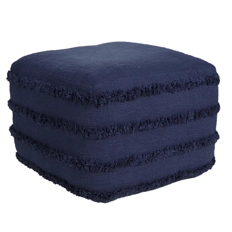 Pouf ottoman Sevita en tissu texturé rayé