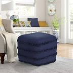 Pouf ottoman Sevita en tissu texturé rayé