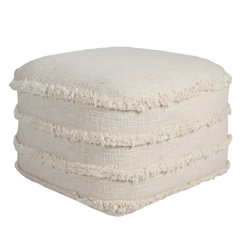 Pouf ottoman Sevita en tissu texturé rayé