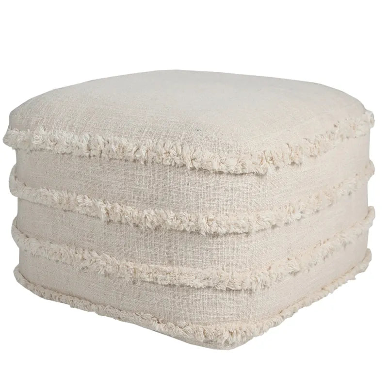 Pouf ottoman Sevita en tissu texturé rayé