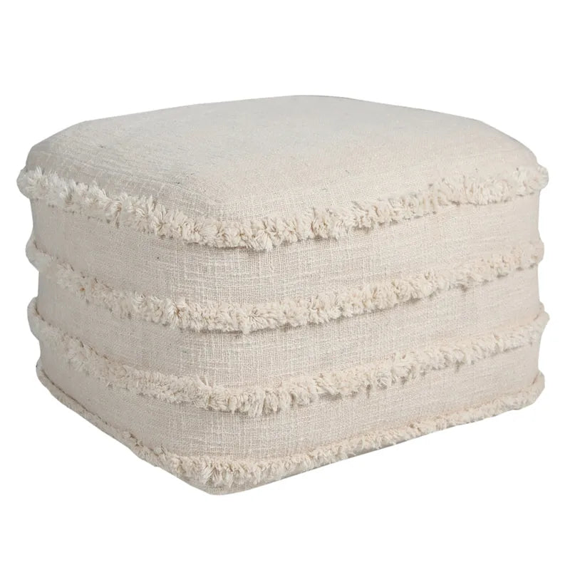 Pouf ottoman Sevita en tissu texturé rayé