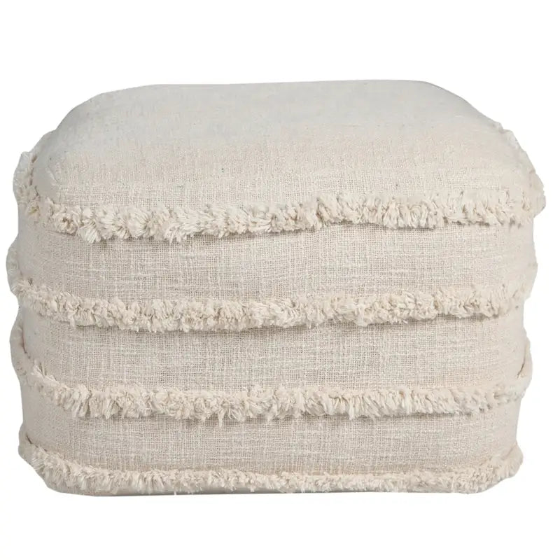 Pouf ottoman Sevita en tissu texturé rayé