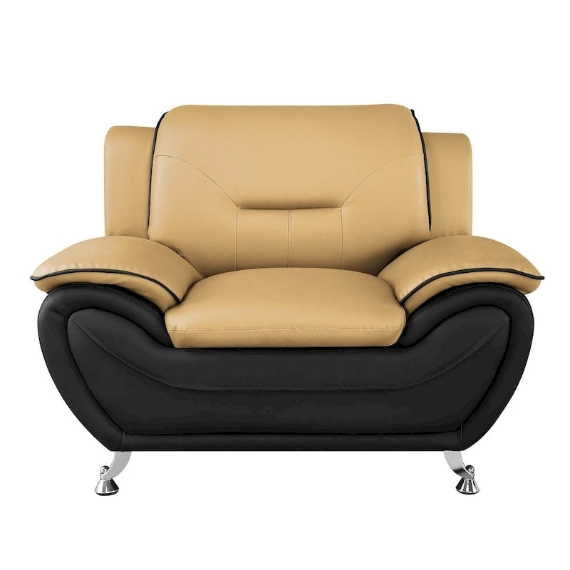 Chameau/Noir, Noir, Crème, Gris, Rouge | Fauteuil club en similicuir | 1 place