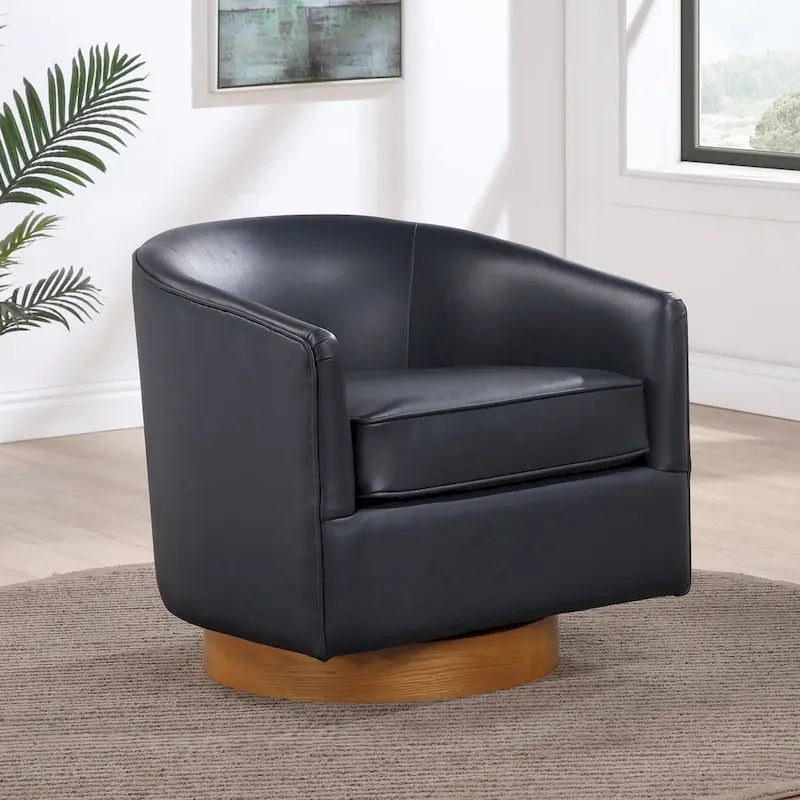 Fauteuil pivotant en similicuir et bois Ingram de Greyson Living