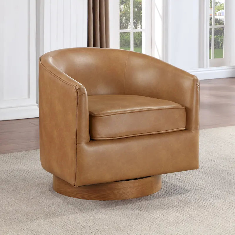 Fauteuil pivotant en similicuir et bois Ingram de Greyson Living