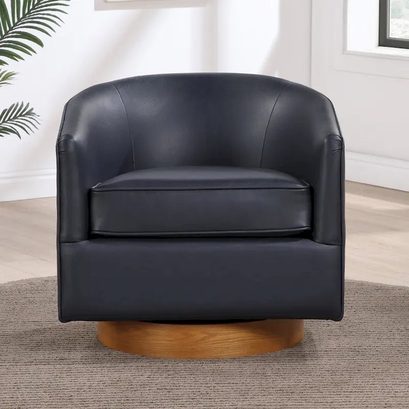 Fauteuil pivotant en similicuir et bois Ingram de Greyson Living