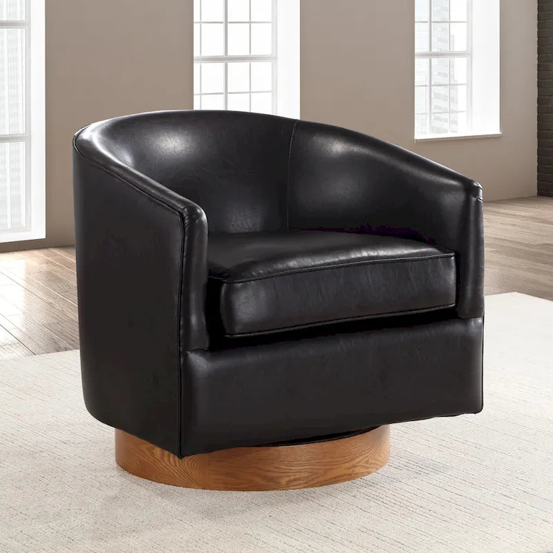 Fauteuil pivotant en similicuir et bois Ingram de Greyson Living