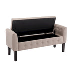 Banc de rangement ottoman Porthos Home Inari avec couvercle rabattable en tissu et pieds en bois d'hévéa