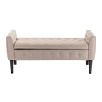 Banc de rangement ottoman Porthos Home Inari avec couvercle rabattable en tissu et pieds en bois d'hévéa