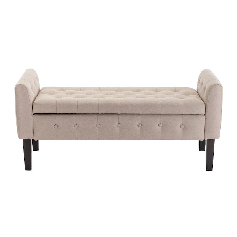 Banc de rangement ottoman Porthos Home Inari avec couvercle rabattable en tissu et pieds en bois d'hévéa