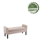 Banc de rangement ottoman Porthos Home Inari avec couvercle rabattable en tissu et pieds en bois d'hévéa