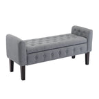 Banc de rangement ottoman Porthos Home Inari avec couvercle rabattable en tissu et pieds en bois d'hévéa
