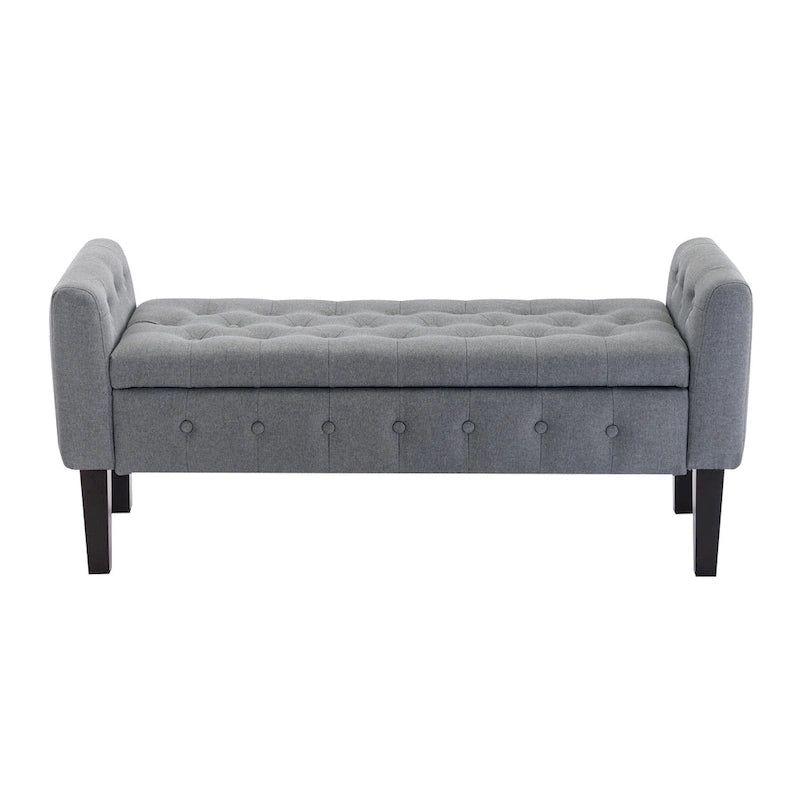 Banc de rangement ottoman Porthos Home Inari avec couvercle rabattable en tissu et pieds en bois d'hévéa