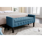 Banc de rangement ottoman Porthos Home Inari avec couvercle rabattable en tissu et pieds en bois d'hévéa