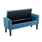 Banc de rangement ottoman Porthos Home Inari avec couvercle rabattable en tissu et pieds en bois d'hévéa