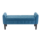 Banc de rangement ottoman Porthos Home Inari avec couvercle rabattable en tissu et pieds en bois d'hévéa