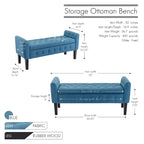 Banc de rangement ottoman Porthos Home Inari avec couvercle rabattable en tissu et pieds en bois d'hévéa