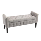 Banc de rangement ottoman Porthos Home Inari avec couvercle rabattable en tissu et pieds en bois d'hévéa
