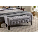 Banc de rangement ottoman Porthos Home Inari avec couvercle rabattable en tissu et pieds en bois d'hévéa