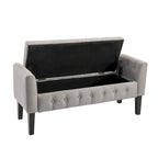 Banc de rangement ottoman Porthos Home Inari avec couvercle rabattable en tissu et pieds en bois d'hévéa