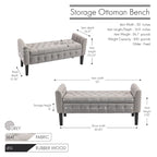 Banc de rangement ottoman Porthos Home Inari avec couvercle rabattable en tissu et pieds en bois d'hévéa