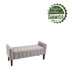 Banc de rangement ottoman Porthos Home Inari avec couvercle rabattable en tissu et pieds en bois d'hévéa