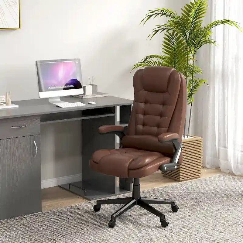 HOMCOM Fauteuil de bureau massant et vibrant à dossier haut avec 6 points de vibration, beige