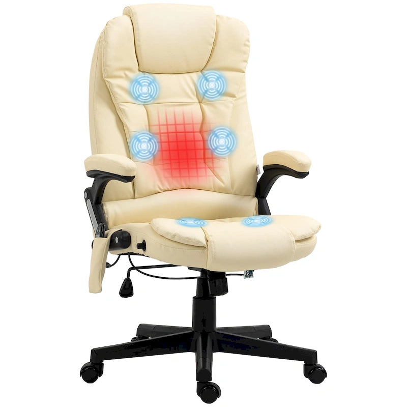 HOMCOM Fauteuil de bureau massant et vibrant à dossier haut avec 6 points de vibration, beige