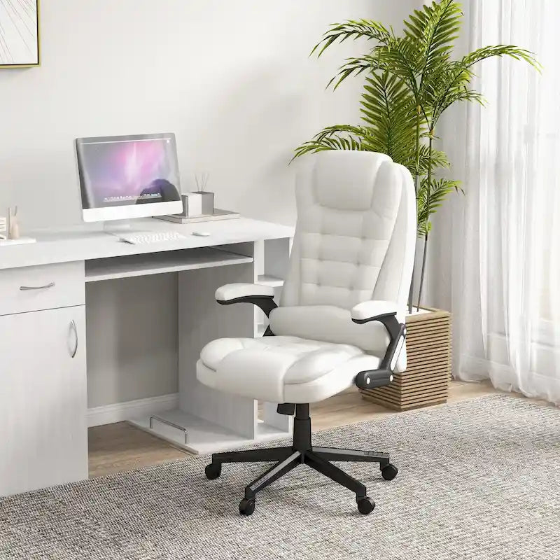 HOMCOM Fauteuil de bureau massant et vibrant à dossier haut avec 6 points de vibration, beige