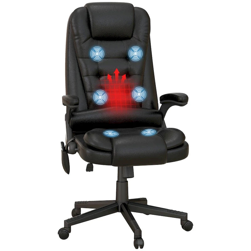 HOMCOM Fauteuil de bureau massant et vibrant à dossier haut avec 6 points de vibration, beige