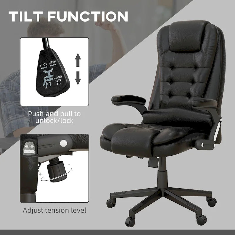 HOMCOM Fauteuil de bureau massant et vibrant à dossier haut avec 6 points de vibration, beige
