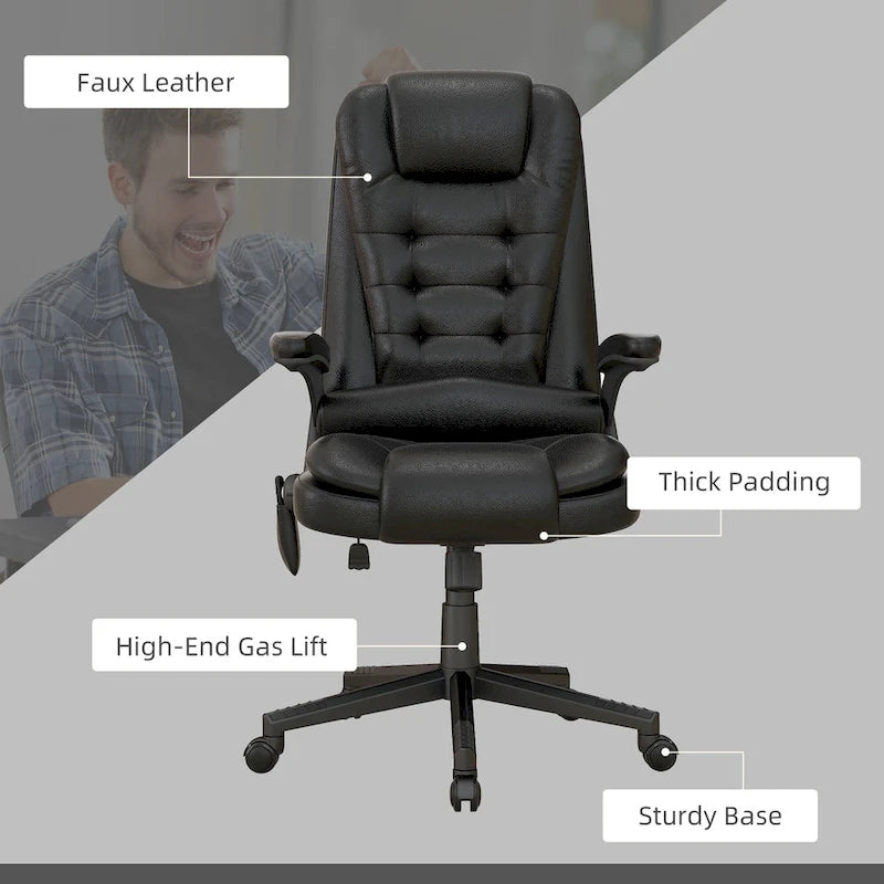 HOMCOM Fauteuil de bureau massant et vibrant à dossier haut avec 6 points de vibration, beige